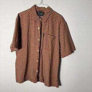 EUC Abercrombie & Fitch Mens Short Sleeve Button Up Shirt Orange Plaid L Large